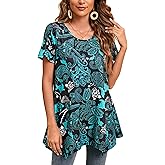 ENMAIN Tunic Tops for Women Plus Size Short Sleeve Top Loose Fit Dressy Casual Swing Summer Tunics Tops to Wear with Leggings