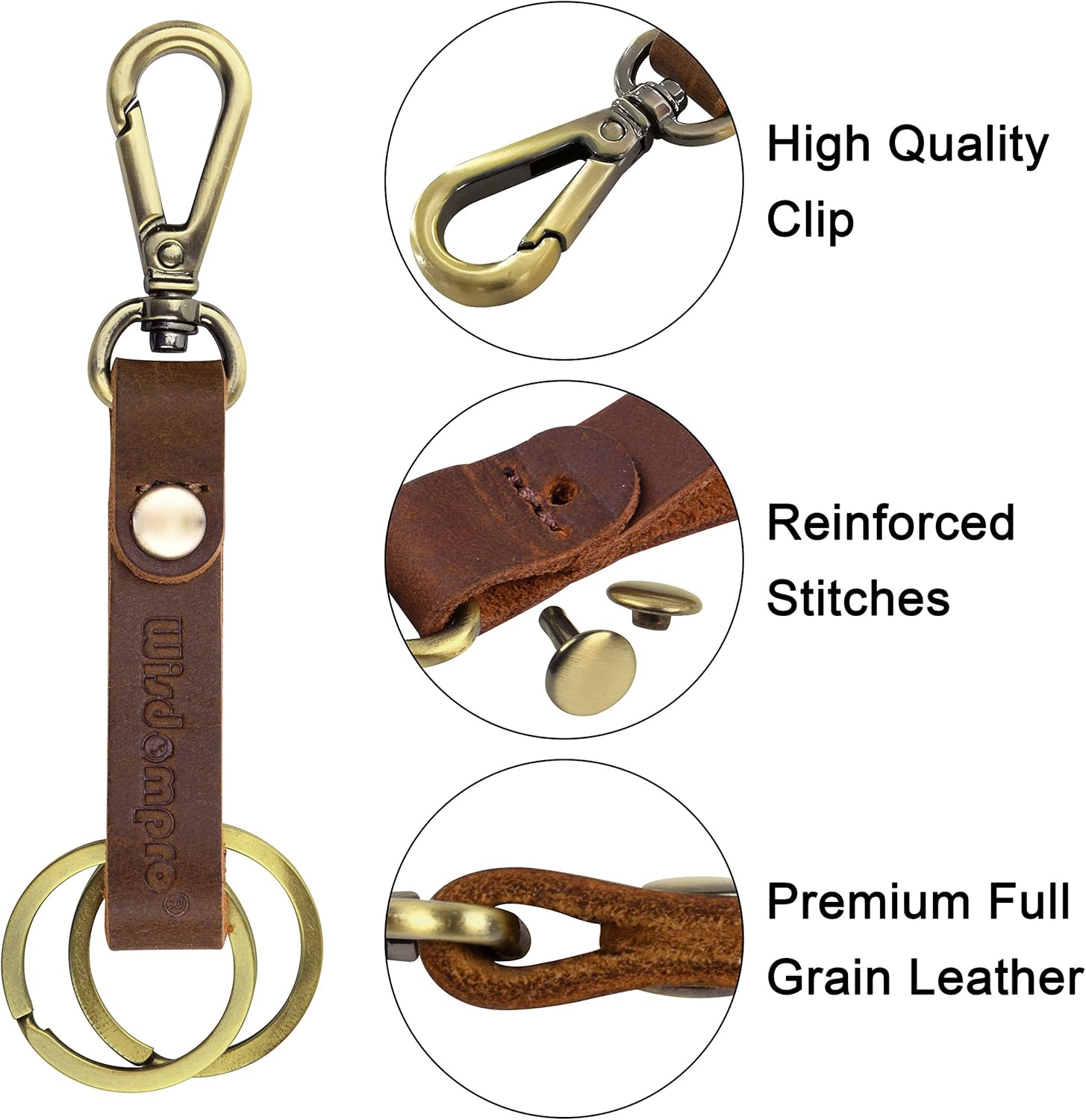 2 Pack Genuine Leather Keychain, Wisdompro Heavy Duty Key Chain with Retro Vintage Bronze Belt Loop Clip and 2 Keyrings for Keys - Black and Brown at  Men’s Clothing store