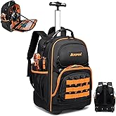 2-In-1 Rolling Tool Backpack Heavy Duty, 47 Pockets Rolling Tool Bag with Wheels, Tool Bag Backpack with Retractable Handle, 