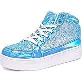 IGxx Womens Platform Glitter Shoes Black High Top Sparkly Sneakers Shiny Fashion Bling Dressy Sequin Metallic Sneakers Disco Wedding Shoes