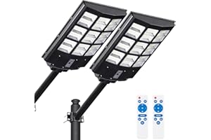 PulseFay 8000W Solar Street Lights Outdoor – 7000K LED Solar Lights Waterproof Dusk to Dawn with Motion Sensor & Remote, Commercial Solar Powered Parking Lot Lights for Yard, Garage, Outside (2 Pack)