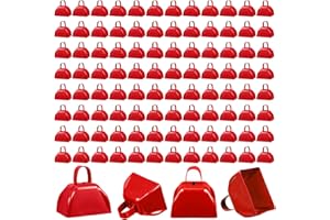 Boao 100 Pieces Metal Cowbell with Handle for Sporting Events Small Cow Loud Bells Noise Makers Call Bells for Wedding Cheering Football Games, 3 x 2.8 x 2.5 Inch(Red)