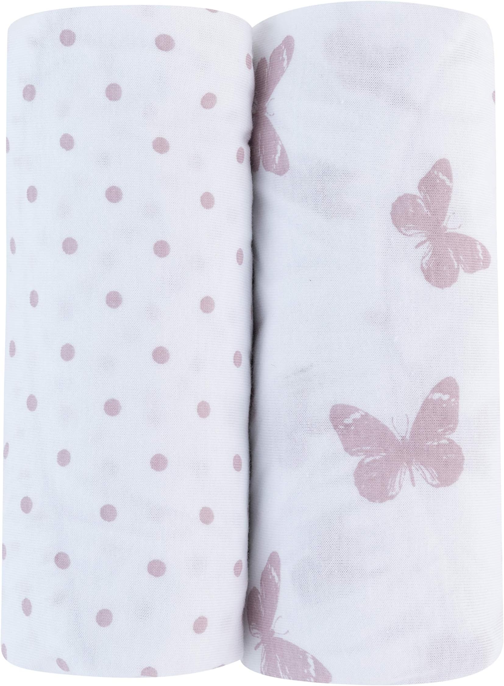 Adrienne Vittadini Bambini Jersey Cotton Bassinet Sheets 2 Pack Butterfly & Dots, Lavender