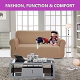 SAMSTEX 3 Seater Sofa Cover Stretch Slipcover Sand 1-Piece view 3