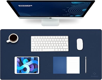 K KNODEL Large Desk Pad 80x40cm Dark Blue PVC Leather Dual Sided