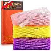UJFQBH 3 Pieces African Bath Sponge African Net Long Net Bath Sponge Exfoliating Shower Body Scrubber Back Scrubber Skin Smoo