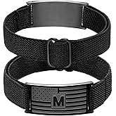 SKQIR American Flag Initial Bracelet for Men Boys Patriotic Black/Silver Grey American Flag A-Z Adjustable Letter Charm Bracelets Jewelry Father Graduation Gifts for Kids Teen Boy Gifts To My Son