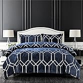 Sunshine Nicole Metallic Print Comforter Set, Distressed Velvet Face with Metallic Print and Brushed Solid Microfiber Reverse, with Light Weight Soft Poly Fill, 3 Pieces Navy Silver, Queen