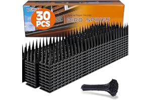 USKICH Bird Spikes 30 Packs Outdoor Cat and Bird Deterrent Spikes, Defender Spikes - Keep Pigeon, Cat & More Birds Away from Fences and Roof, Anti Theft Climb Strips (2023 Upgraded | 42.3 feet)