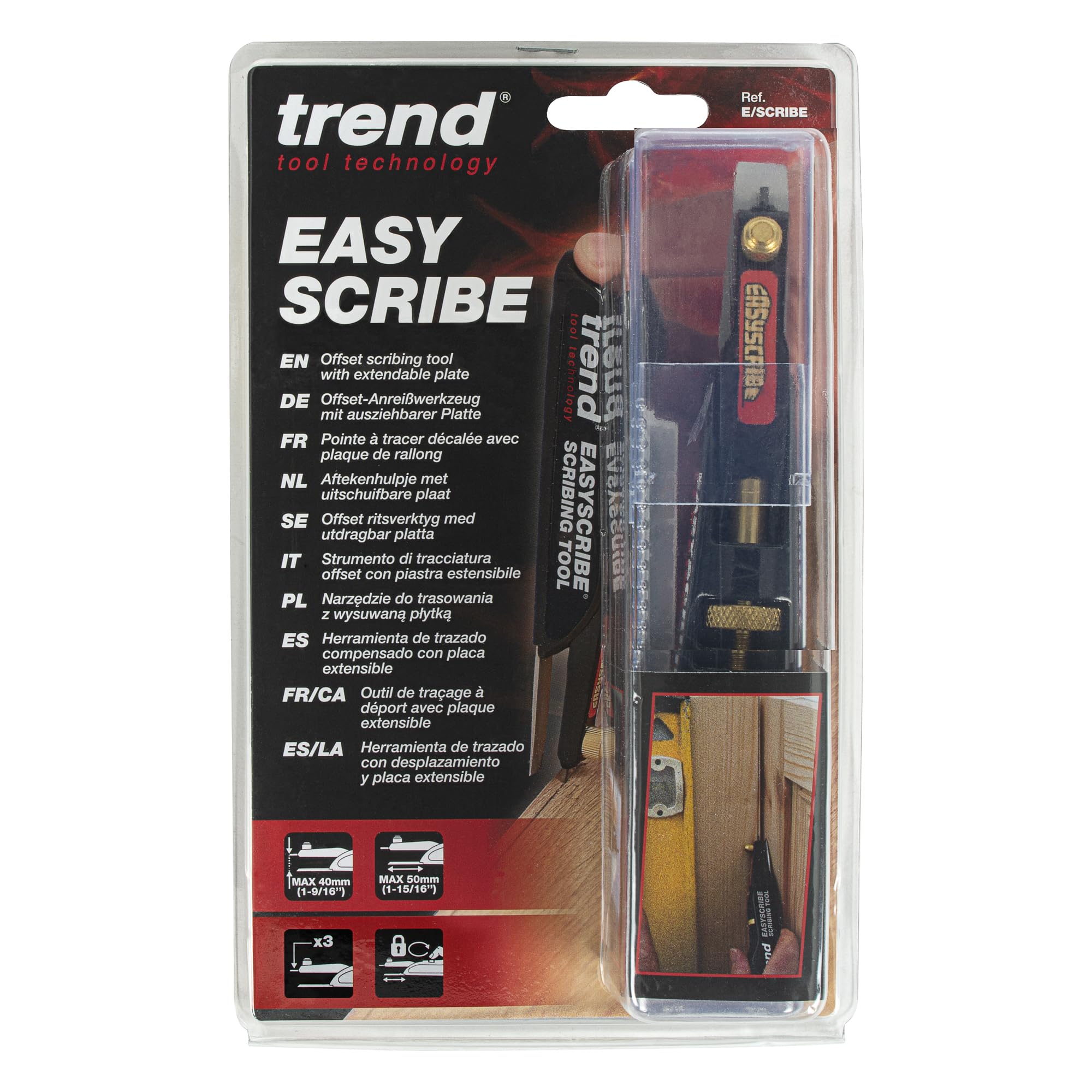 TREND EasyScribe Scribing Tool, Accurate Scribing Solution for Carpenters, Joiners, Tilers, Kitchen & Shop Fitters, E/SCRIBE, Black