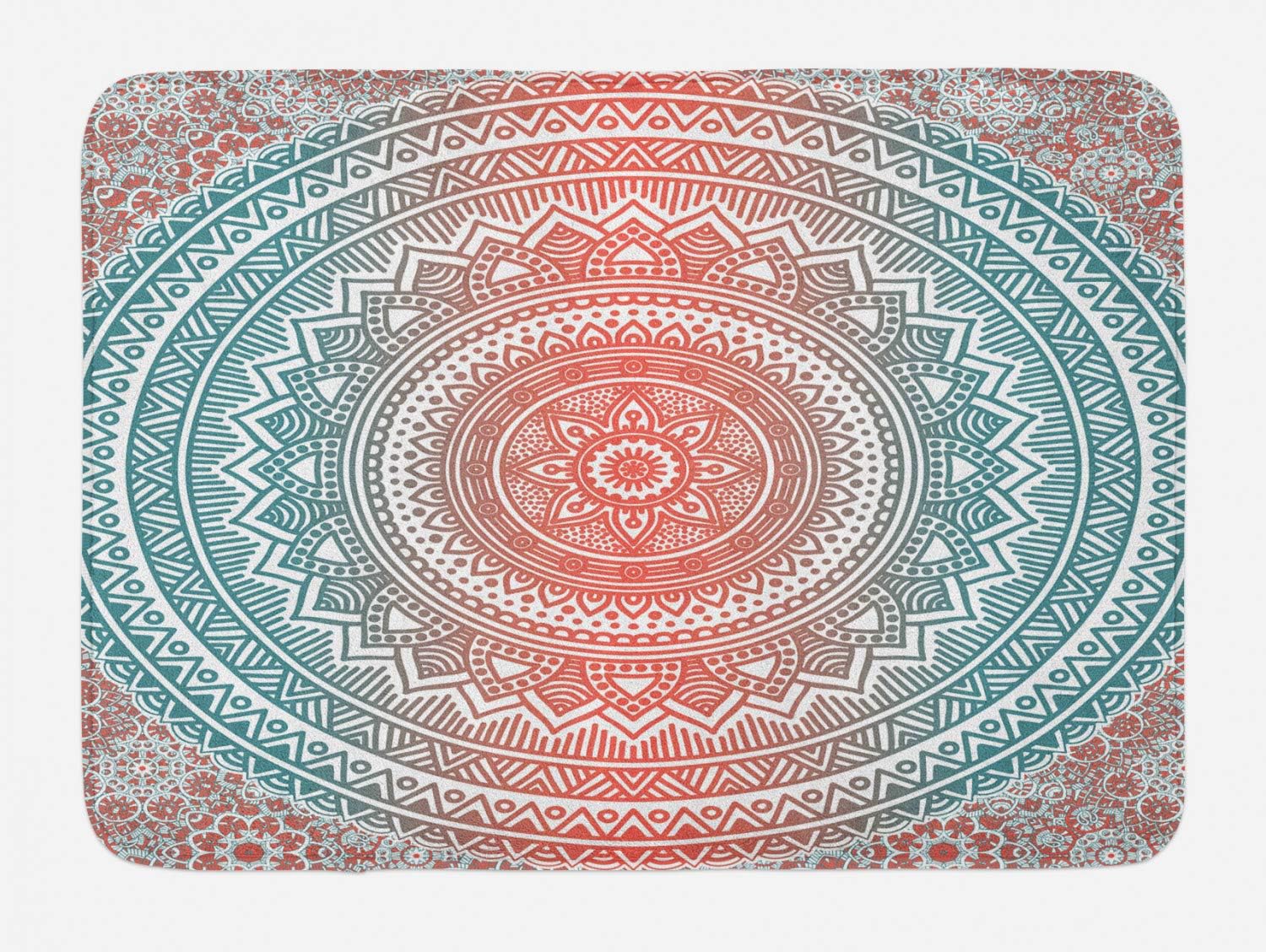Amazon Com Ambesonne Teal And Coral Bath Mat Ombre Mandala Art Antique Gypsy Folk Pattern Mystical Cosmos Image Plush Bathroom Decor Mat With Non Slip Backing 29 5 X 17 5 Teal Coral Kitchen