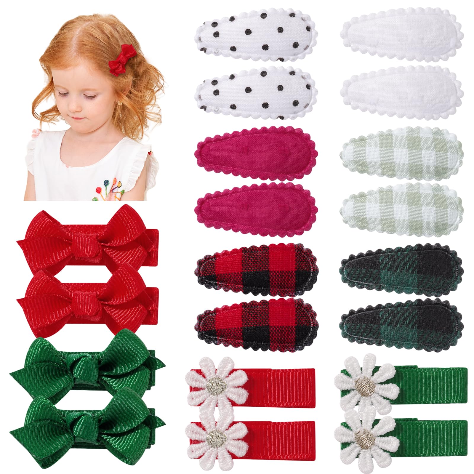 Photo 1 of 20PCS Christmas Toddler Hair Clips, Red & Green Hair Bows, Non-Slip Snap Barrettes & Daisy Ribbon Alligator Clips for Baby, Toddler & Girls