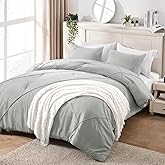 BYSURE 3 Pieces Queen Comforter Set(Grey), Lightweight Bedding Set with 2 Pillow Shams, Down Alternative Diamond Stitched Bedding Comforter for All Season
