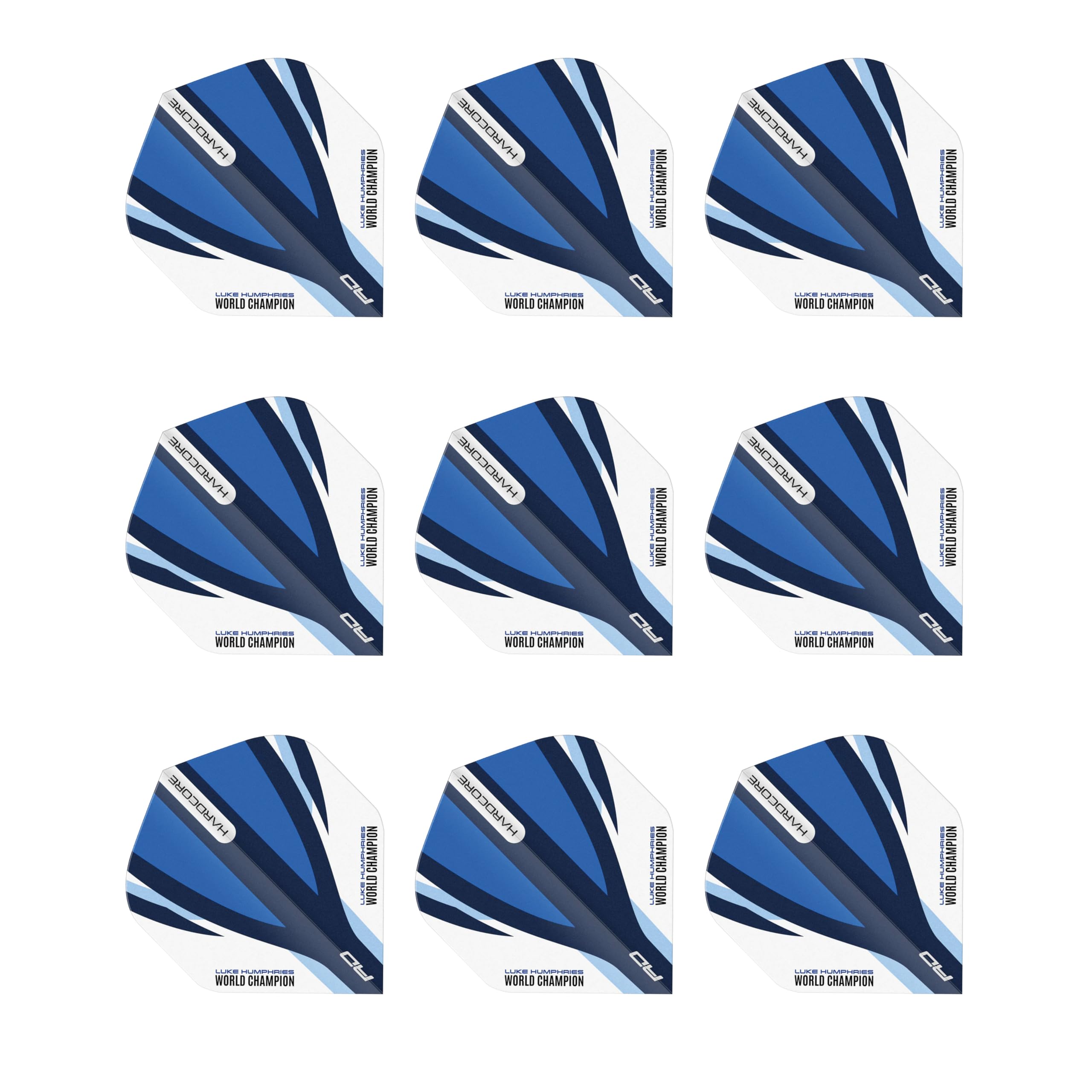 RED DRAGON Luke Humphries Blue and White Hardcore Standard Dart Flights 3 Sets Per Pack (9 Dart Flights in total)