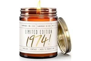 SOY AND SASS 50th Birthday Gifts for Her, 50th Birthday Gifts for Women - 'Limited Edition 1974' Soy Candle, w/Champagne on Ice I 50 Year Old Gifts for Women I 9oz Reusable Jar, 50Hr Burn, Made in USA