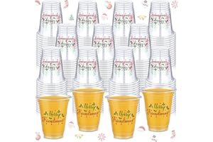 Qinyoung 100 Pcs 12 oz Merry Friendsmas Cups Bulk Christmas Plastic Cups Holiday Party Decorations Clear Christmas Disposable Tableware for Coffee Wine Cold Drinks Xmas Party Favors(Friendsmas)