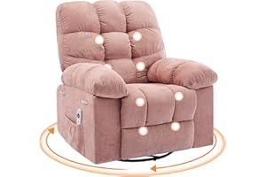 TIOUTBOT Rocking Recliner Chair with Vibration Massage & Heat, 360° Swivel Oversized Rocker Recliner with Side Pocket for Living Room, Bedroom & Nursery