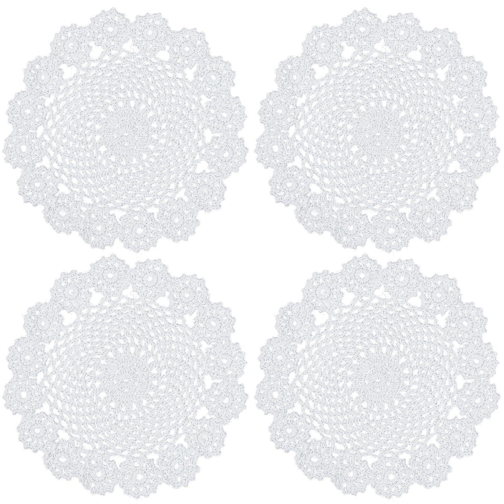 kilofly Crochet Cotton Lace Table Placemats Doilies Pack, 4pc, White, Garland, 7 inch