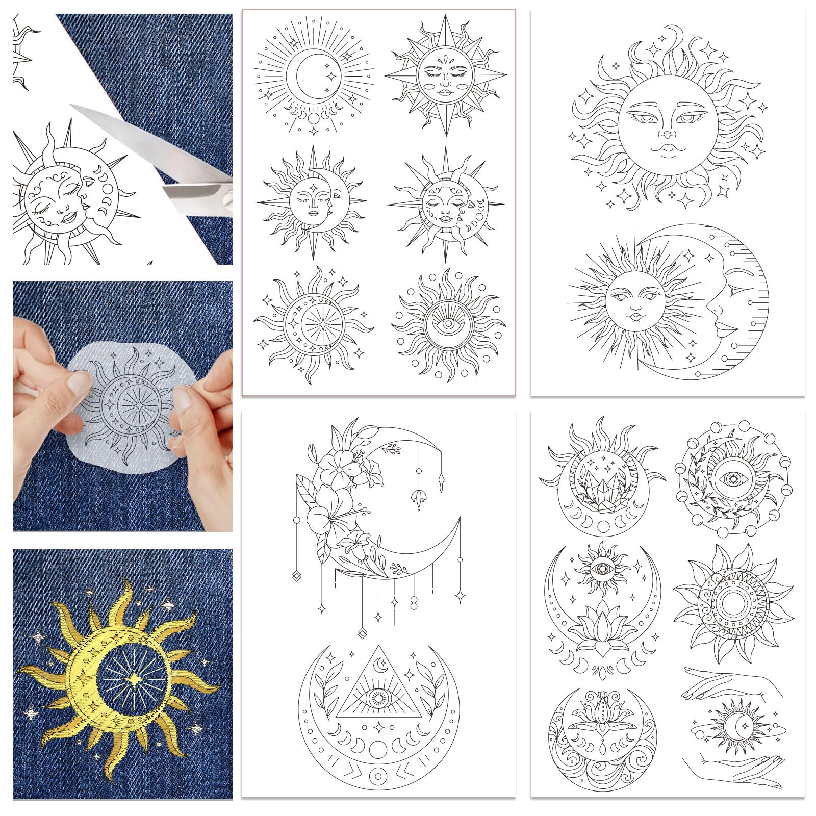 GLOBLELAND 4 Sheets Sun and Moon Pattern Water Soluble Hand Sewing Stabilizers for Fabric Embroidery Stitch Practice Embroidery Stickers Wash Away Stabilizers for Embroidery Beginners Lovers