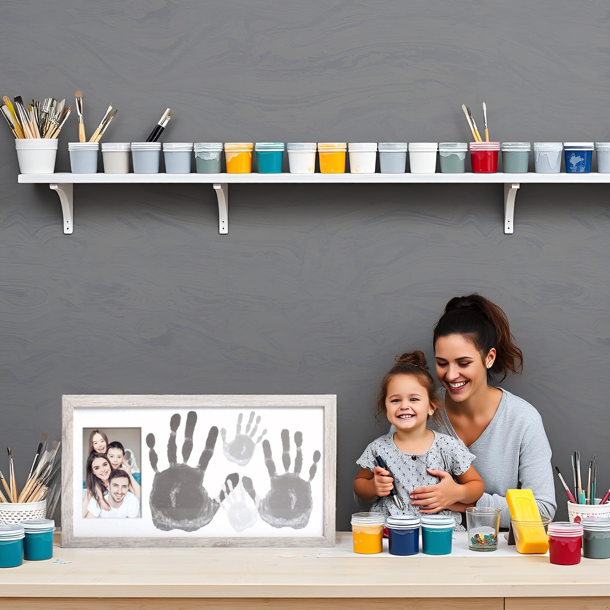 Kate & Milo DIY Family Photo Frame and Paint Kit – Craft Keepsake for Parents, Rustic Farmhouse Home Decor, Gray