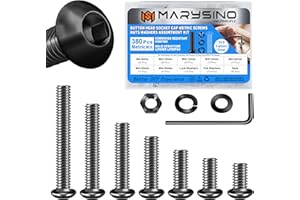 380 Pieces M4 Screw, Button Head Socket Cap Metric Screws Assortment Kit, Grade 10.9 Carbon Steel M4 Bolts and Washers/Nuts/Hex Wrenches, Black Oxided by Marysino