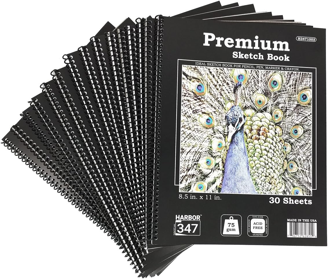 Wholesale Sketchbooks (15 Pack) 8.5 in. X 11 in, 30 Sheets/Book, Acid Free, 75 GSM Paper, Made in The USA by Harbor 347