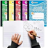 Rosmonde 5 Pack Primary Composition Notebook, 200 Pages (100 Sheets), Drawing Story Journal Writing Notebook, 9-3/4 x 7-1/2, Primary Composition Notebooks, Grades K-2, With Header For Drawing