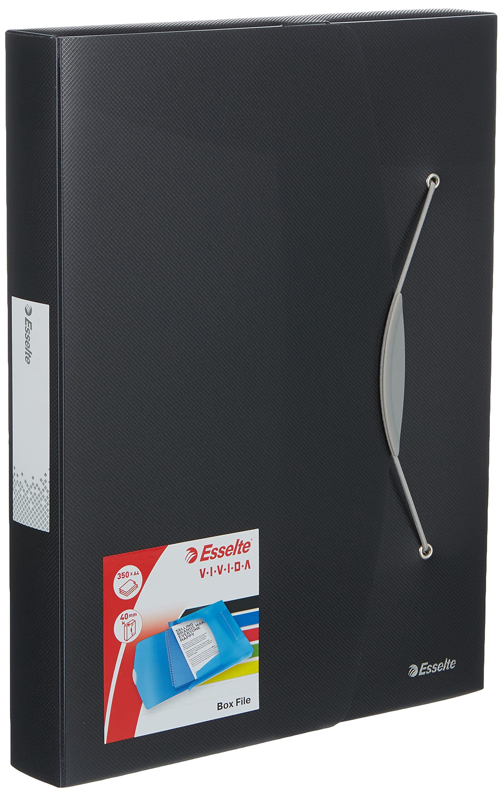 Esselte Box File, Holds up to 350 A4 Sheets, Elastic Closure, Flexible Plastic, Translucent black, VIVIDA Range