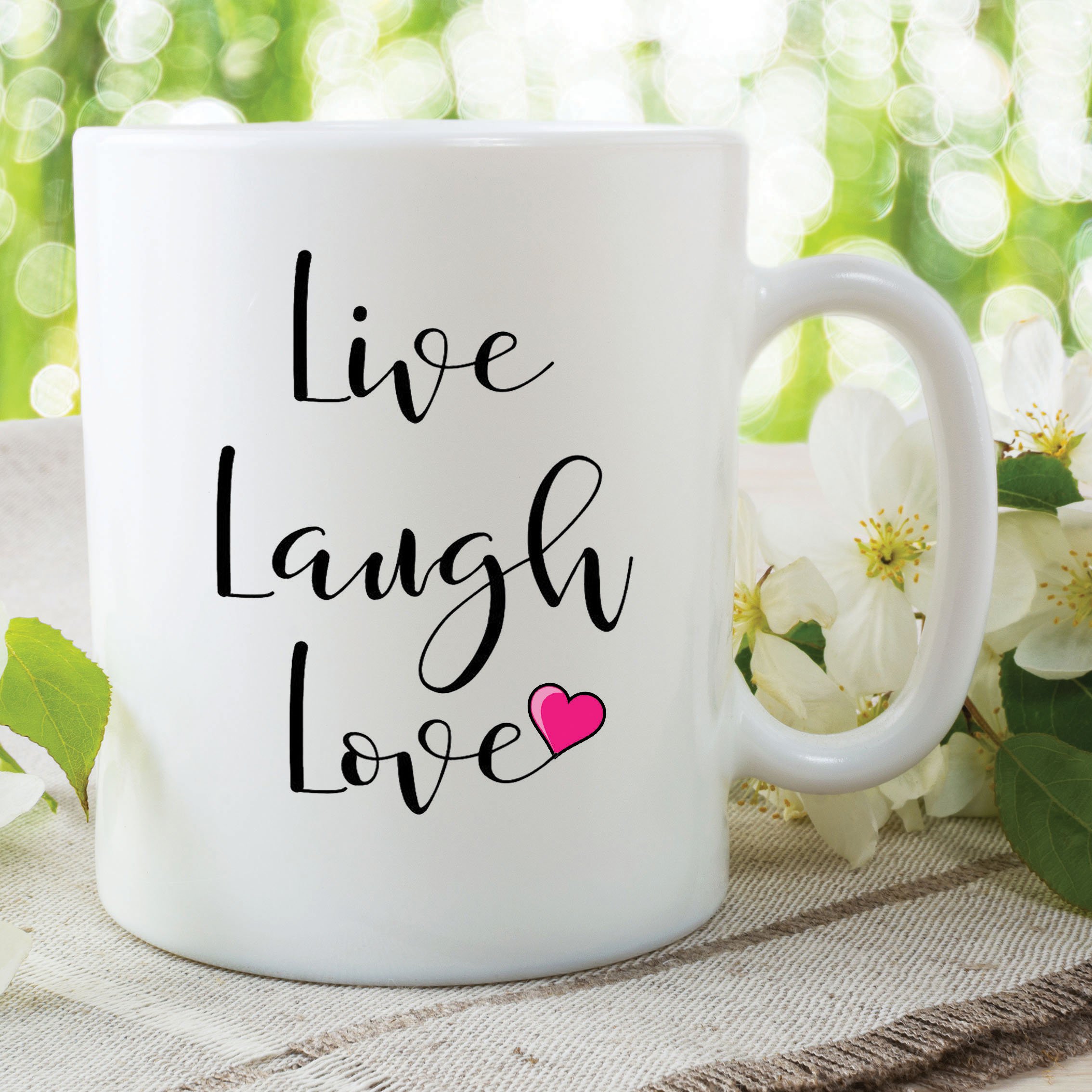 Live Laugh Love Quote Mug Heart Printed Ceramic Coffee Cups Kitchen WSDMUG550