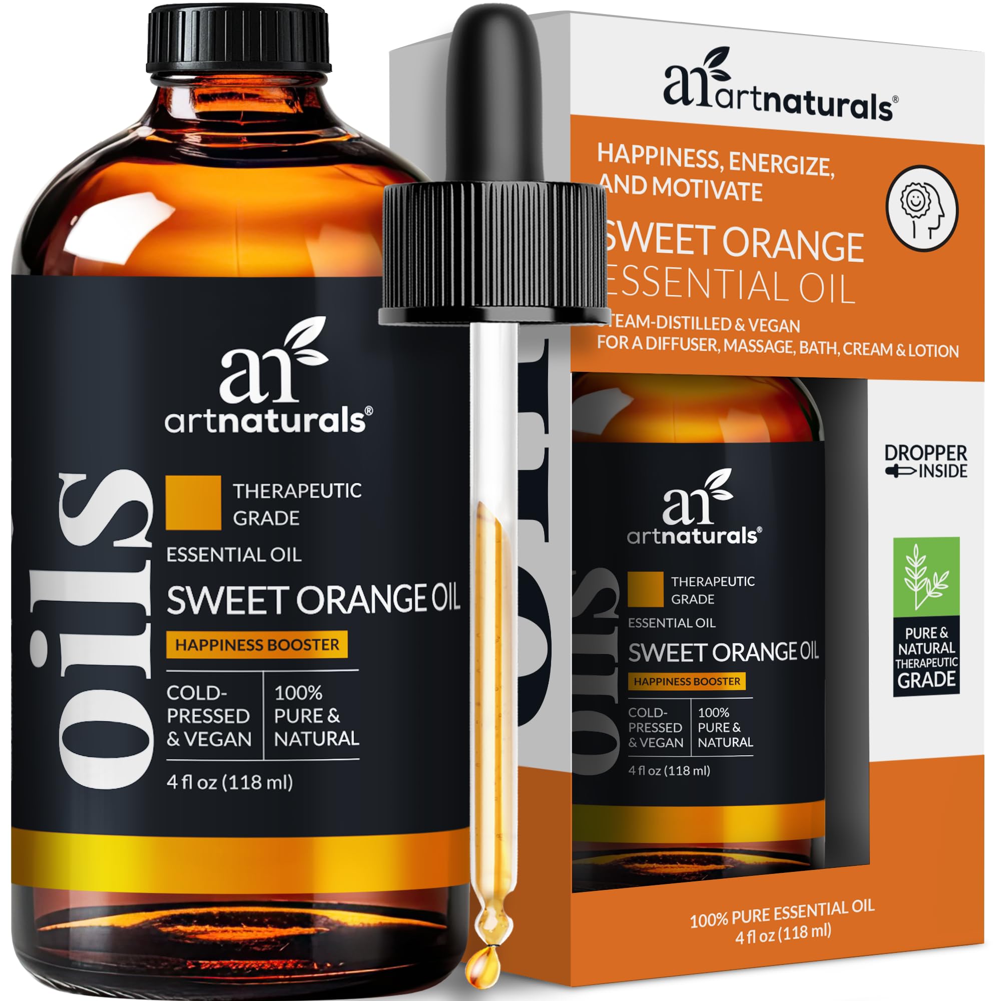 ArtNaturals 100% Pure Sweet Orange Essential Oil - (4 Fl Oz / 120ml) - Undiluted Therapeutic Grade Citrus Oil - Happiness Energize and Motivate