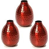 Hosley Set of 3 Metal Bud Vases 4.5 Inch High Red Finish Contemporary Floral Decor for Floral Arrangements Stylish Living Spaces Blooms in Harmony