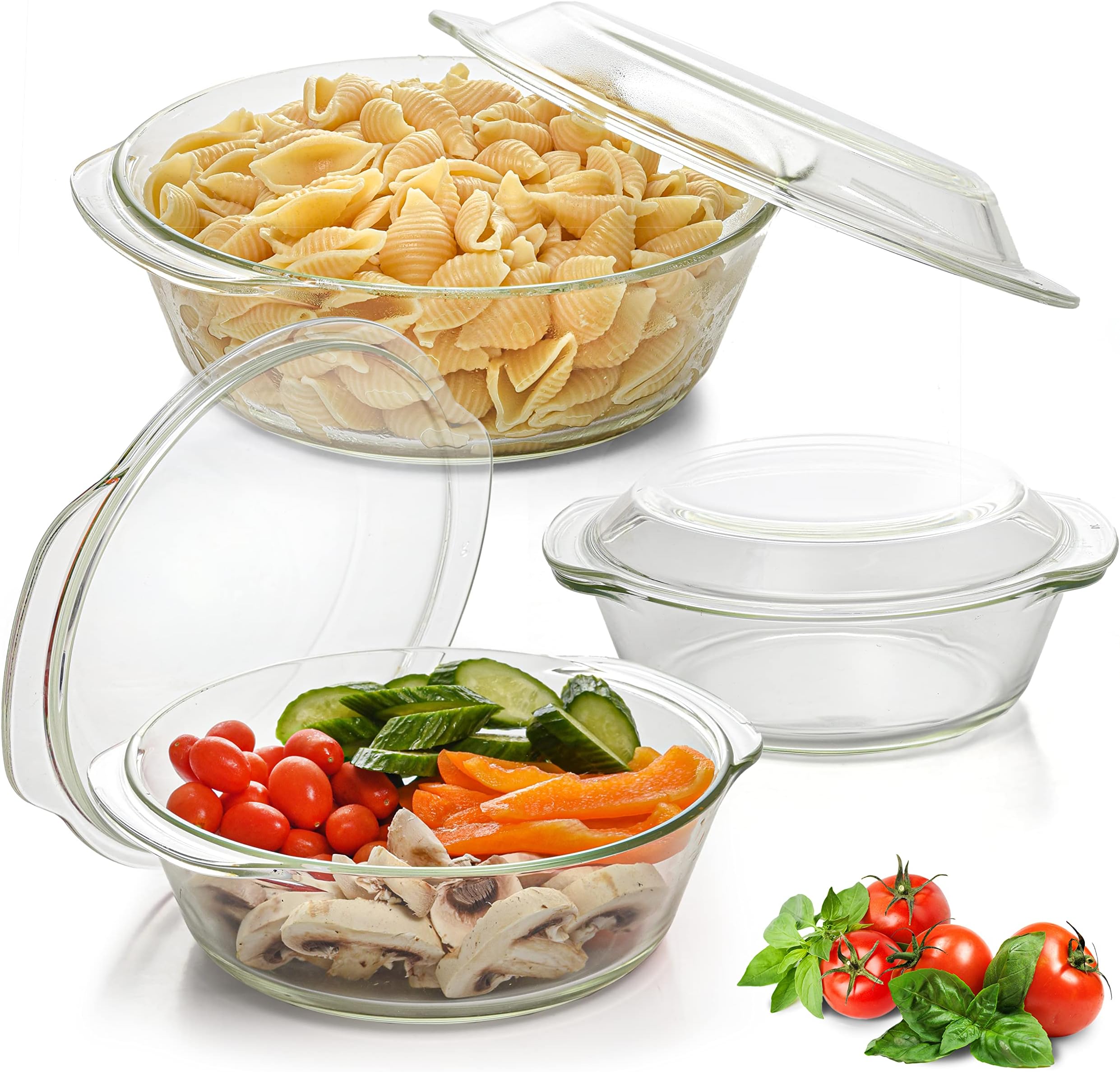 Moss & Stone Basics 3Piece Glass Casserole With Covered, Borosilicate