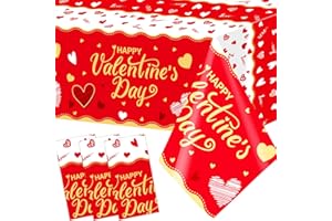 WorldBazaar Valentines Day Tablecloths Plastic 3 Pack Red Valentines Tablecloths Hearts Tablecloths 54 x 108 Table Cover for Valentines Party Decoration
