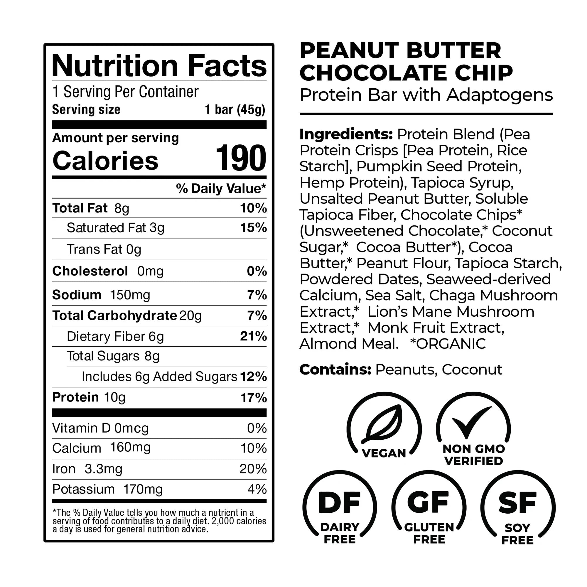Laird Superfood Functional Protein Bars – Protein Bar but Better with Real Ingredients, Functional Mushrooms 10g Plant-Based Protein, 6g Fiber - Non-GMO - 5 Flavor Variety Pack, 10 Count (Pack of 1)