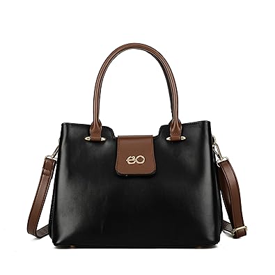E2O Solid Black Satchel With Long Belt