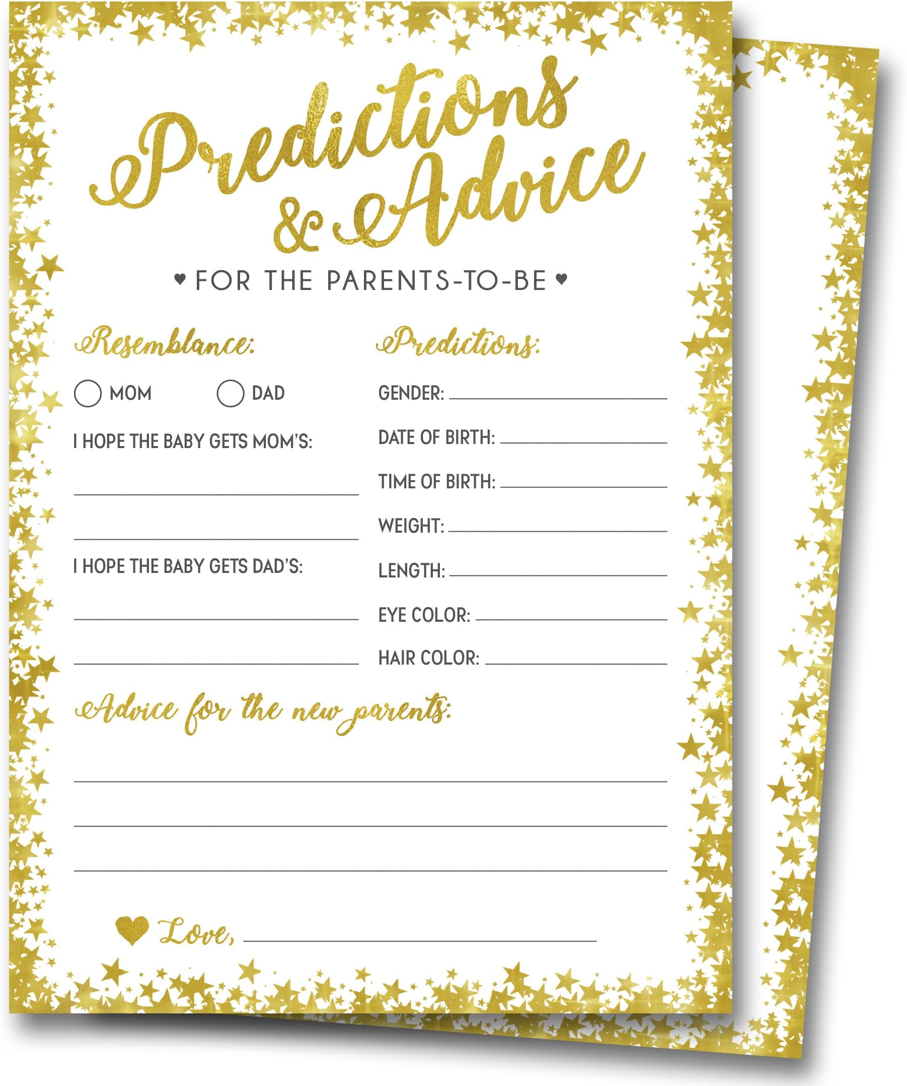 50 Gold Baby Shower Prediction and Advice Cards - Gender Neutral Boy or Girl, Baby Shower Games, Baby Shower Decorations, Baby Shower Favors