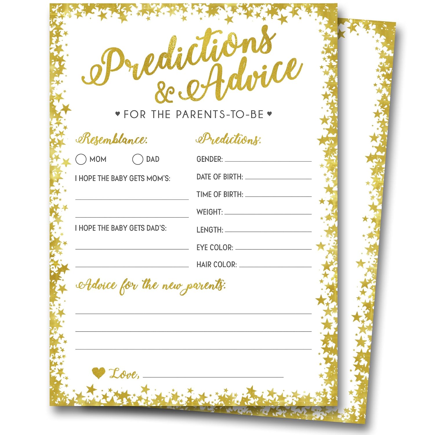 Amazon Com 50 Gold Baby Shower Prediction And Advice Cards Gender Amazon Com 50 Gold Baby Shower Prediction And Advice Cards Gender