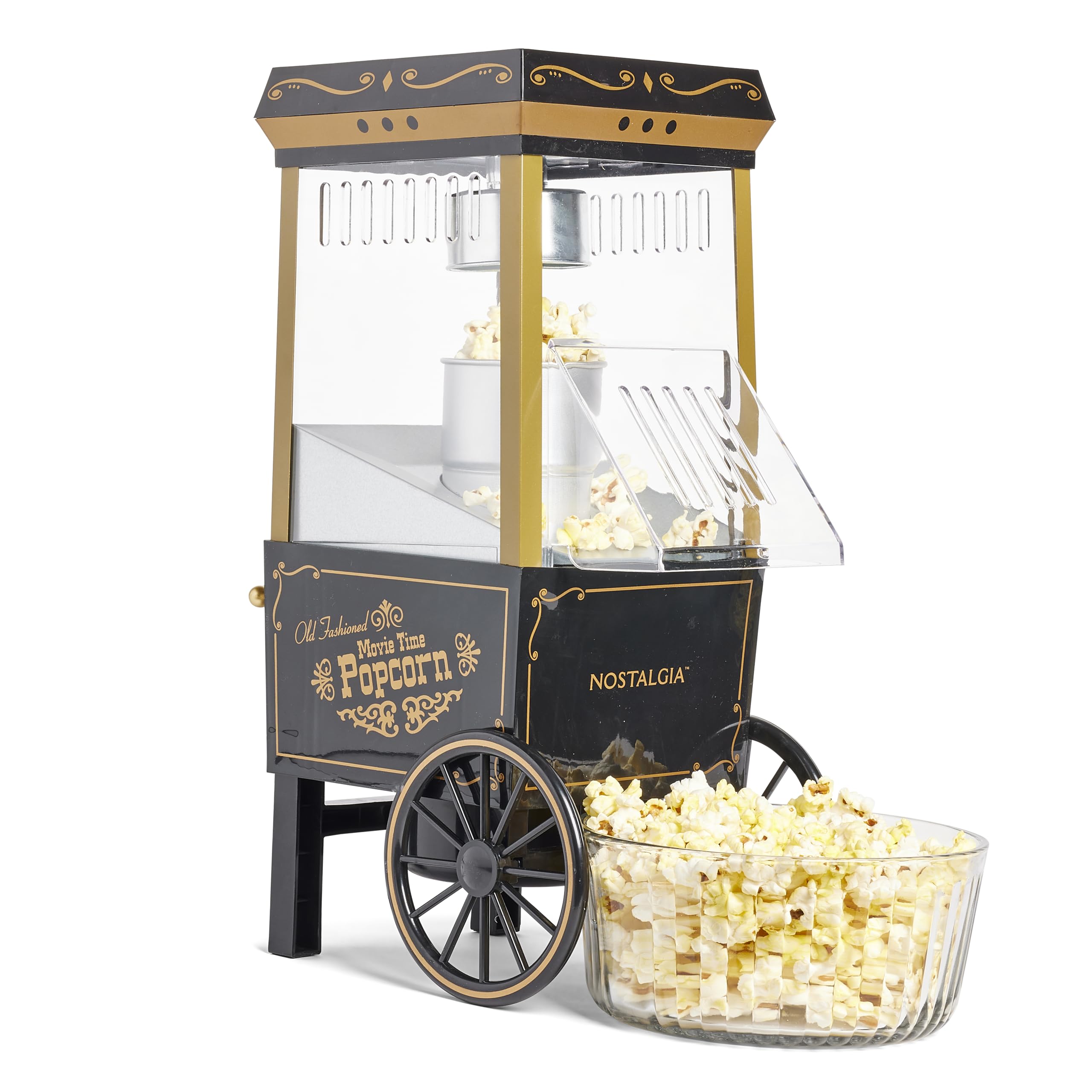 Photo 1 of Nostalgia Vintage Hot-Air Popcorn Maker Machine - Makes Up to 12 Cups - Oil-Free - Healthier Popcorn - Classic Stand-Up Cart With Wheels - Includes Kernel Measuring Cup - Black