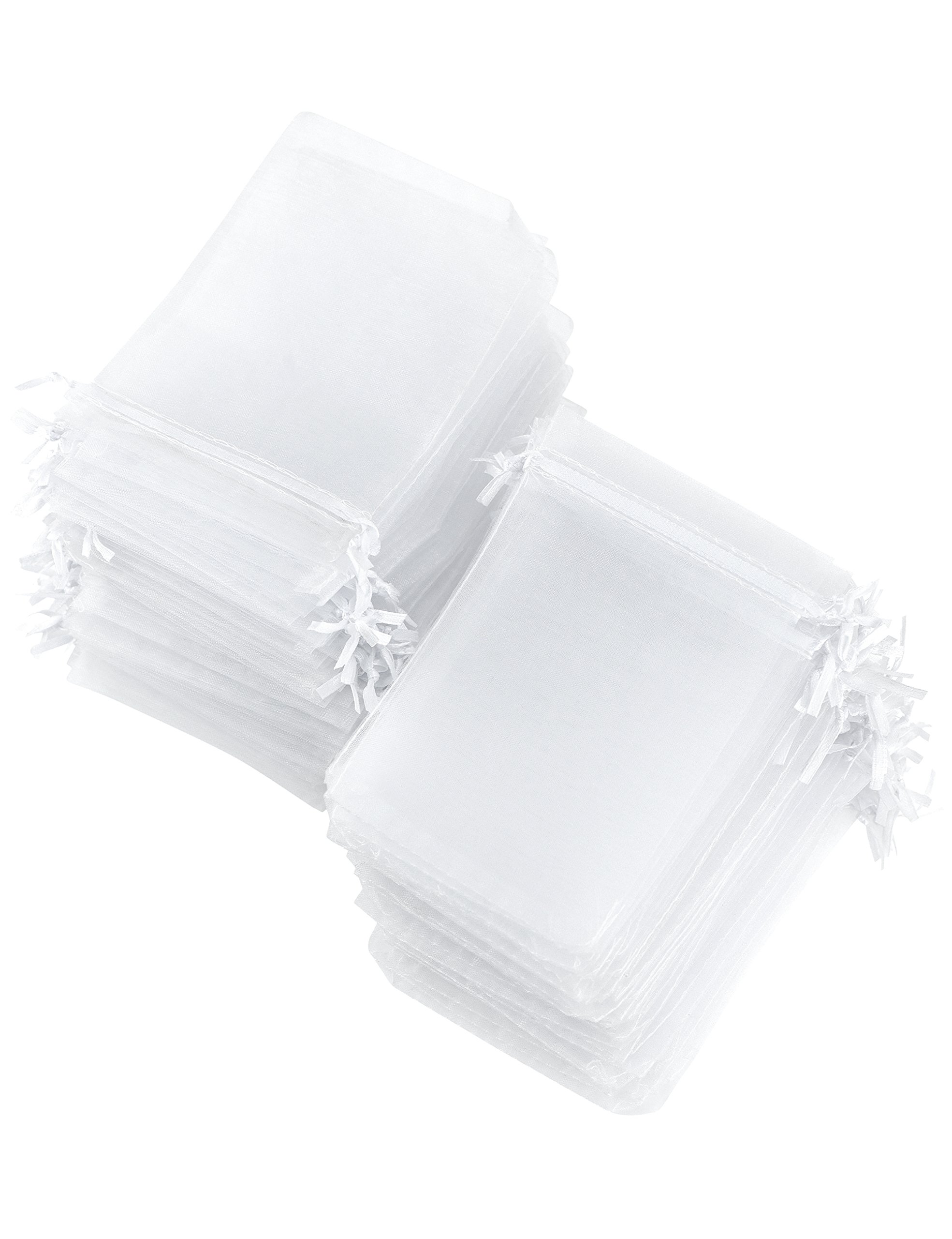 FiveSeasonStuff White Organza Bags Wedding Favours Gift Jewellery Birthday Party Baby Shower Arts & Crafts Gift Wrapping Candy DIY Pouches (10cm x 15cm) Medium — Pack of 100