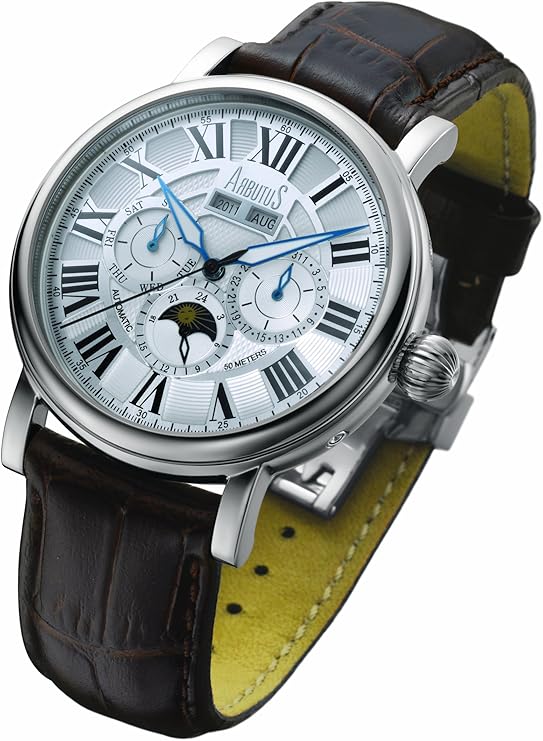 Arbutus Men's Automatic Watch with Silver Dial Analogue Display and Silver Leather Strap