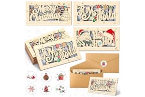 Capoda 6 Pcs Christmas Money Holder Wooden Money Box DIY Cash Envelope Wallet Xmas Greeting Card Cash Holder Decor for Xmas Winter Holiday Birthday Party Favor Supplies (Fashional)