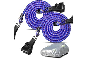 Hlogree 2PCS Car Cover Gust Straps Wind Protector,Bungee Cords Hook Clips Kit Hold Tarp Tie Down from Blowing Off in High Winds-Universal Fit for Most Cars,Sedans,SUVs,Trucks,Vans and More-Blue