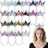 Rhoxshy 20 Pack Sparkling Princess Crown Headband for Women Glitter Sequin Headbands Princess Crowns Party Favor Stretchy Hair Accessories for Birthdays, Halloween, Proms
