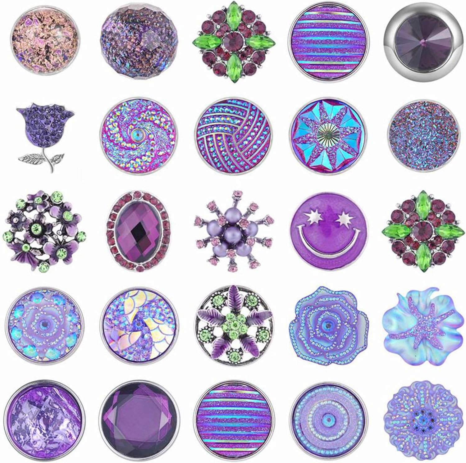 SnapsKing 10PCs Purple Rhinestone Snap Buttons 18mm, For