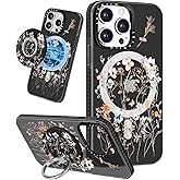 Lotadilo for iPhone 15 Pro Case for Women - Girls Kawaii Design Compatible with Magsafe Magnetic Ring Holder Stand Foral Flower Phone Covers Aesthetic Girly TPU Funda for 15 Pro
