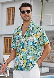 HISDERN Men's Hawaiian Shirt Short Sleeve Floral