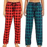 ENJOYNIGHT 2 Pack Womens Flannel Pajama Pants Lounge Plaid Sleep Bottoms with Drawstring