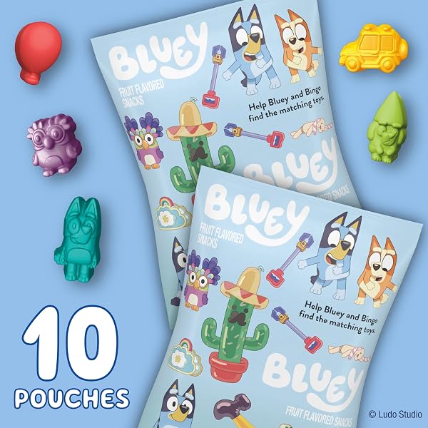 BLUEY FRUIT FLAVORED SNACKS, FAT FREE AND GLUTEN FREE SNACKS, 8 OZ (10 POUCHES)