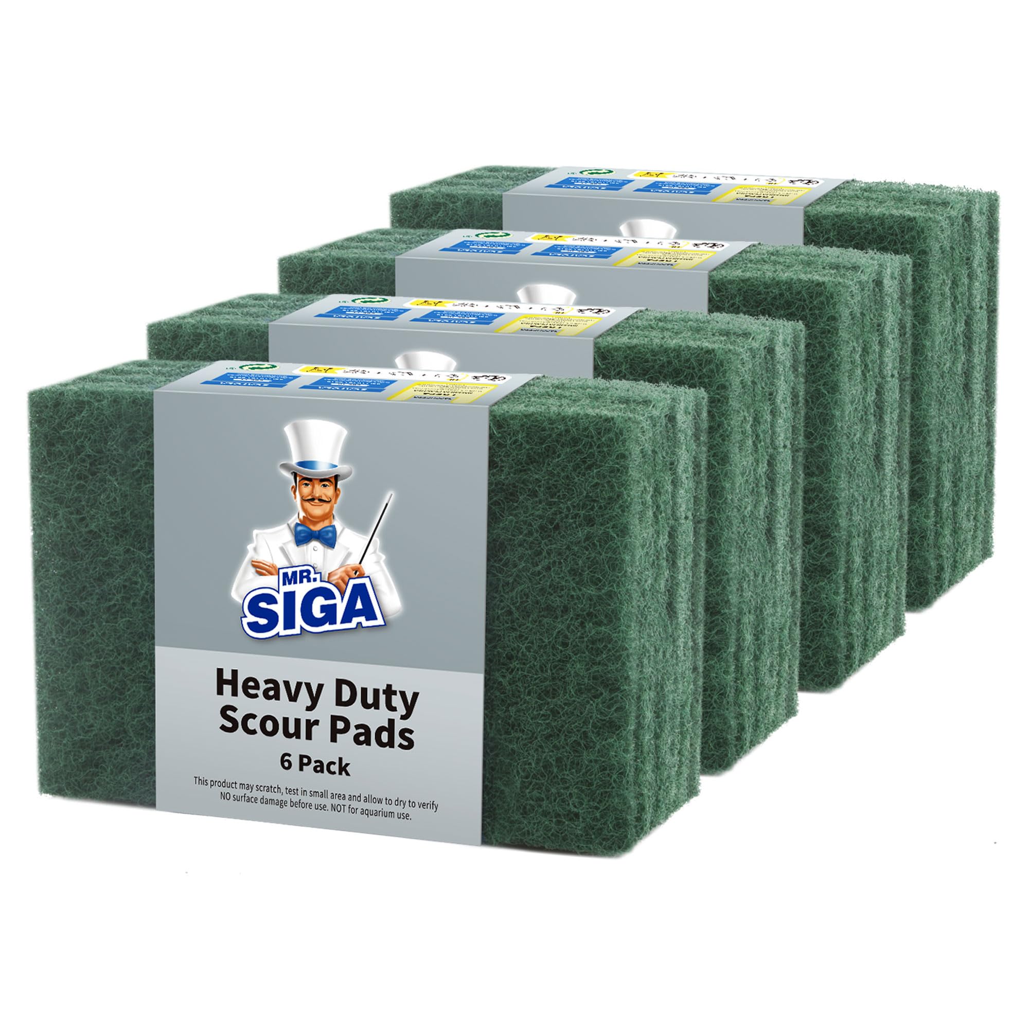 MR.SIGA Heavy Duty Scouring Pads, Household Scrubber for Kitchen, Sink, Dish, 24-Pack, 3.9 x 5.9 inch (10 x 15 cm), Green