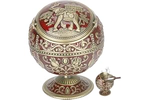 LAUYOO Vintage Ashtray with Lid for Cigarettes Metal Portable Ashtray for Outdoors Indoors Hand Stamped Windproof Ash Tray Classy Gift for Men Women(Dark Red with Bronze Rose Elephant)
